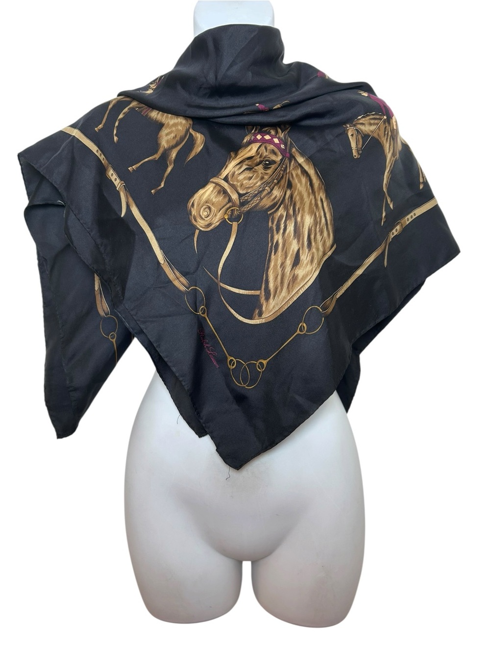 Ralph Lauren silk equestrian scarf horses oversized old money preppy head cover